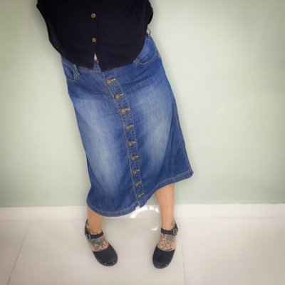Yeokou Women's Midi Length Long Denim Jeans Jumpers Overall Pinafore Dress  Skirt